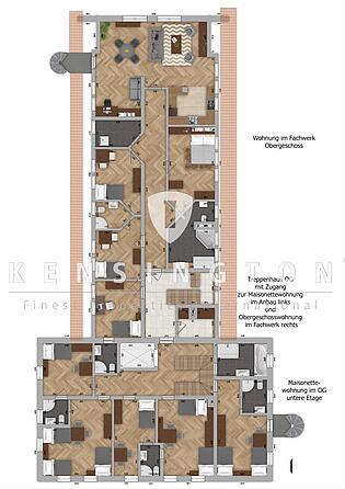 *Grundriss Obergeschoss Fachwerk und Maisonette untere Etage Anbau_KBR_197_Hof in Sudwalde